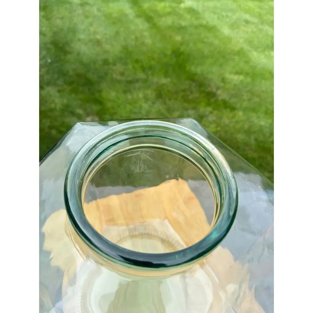 VTG Italian Hexagonal Water Dispenser 5 Gal Green Glass Brass Spigot 19” Tall